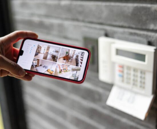 Smartphone displaying security camera footage