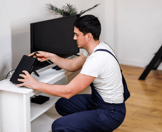 Technician setting up a router