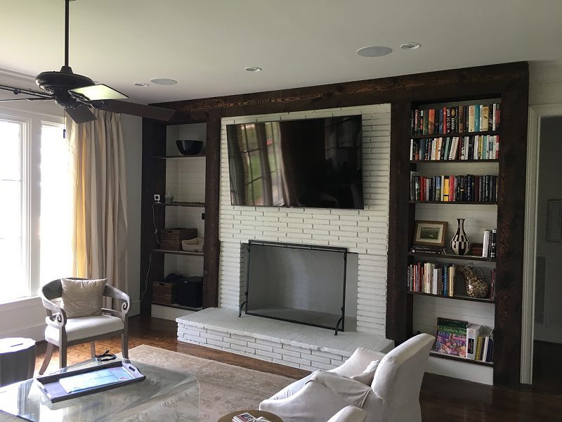 Cozy living room with bookshelves