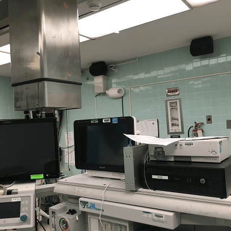 Medical equipment in a hospital room
